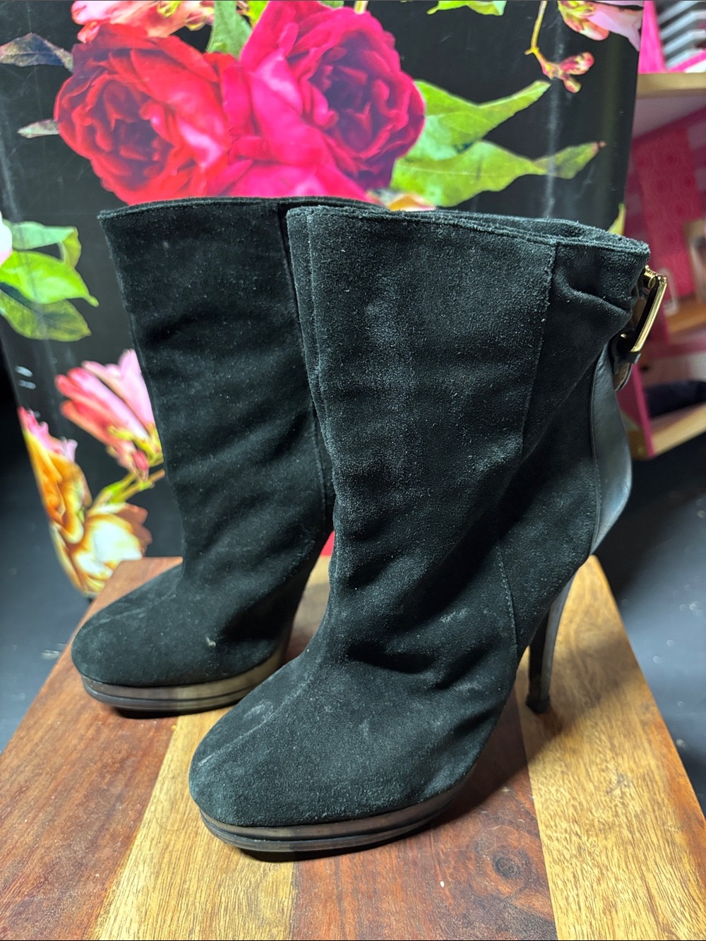 Michael Kors Black Suede High-Heel Ankle Boots
